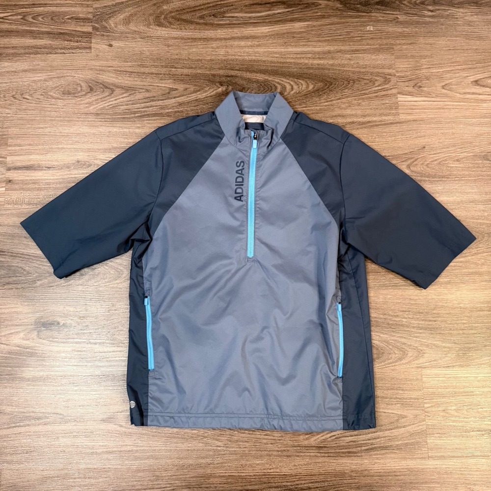 Adidas Men Short Sleeve Golf Pullover Jacket Blue Quarter Zip Size S Windbreaker - Picture 2 of 5
